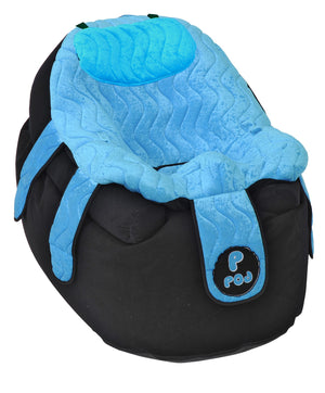 P Pod pediatric positioning seat in Pool Blue on its bean-bag base