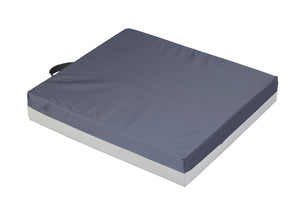 Gel "E" wheelchair cushion angled view with carry handle and vinyl base