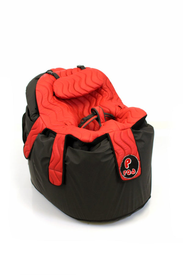 P Pod positioning seat in wipe-clean red Dartex fabric
