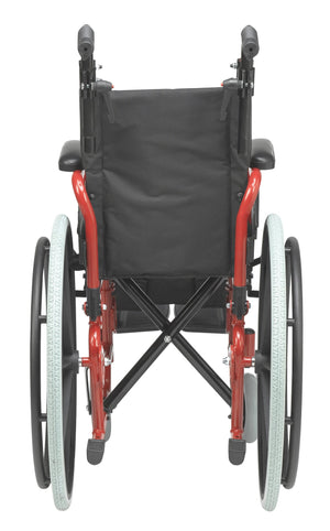 Red Wallaby wheelchair with swingaway footrest and flip-back padded desk arm