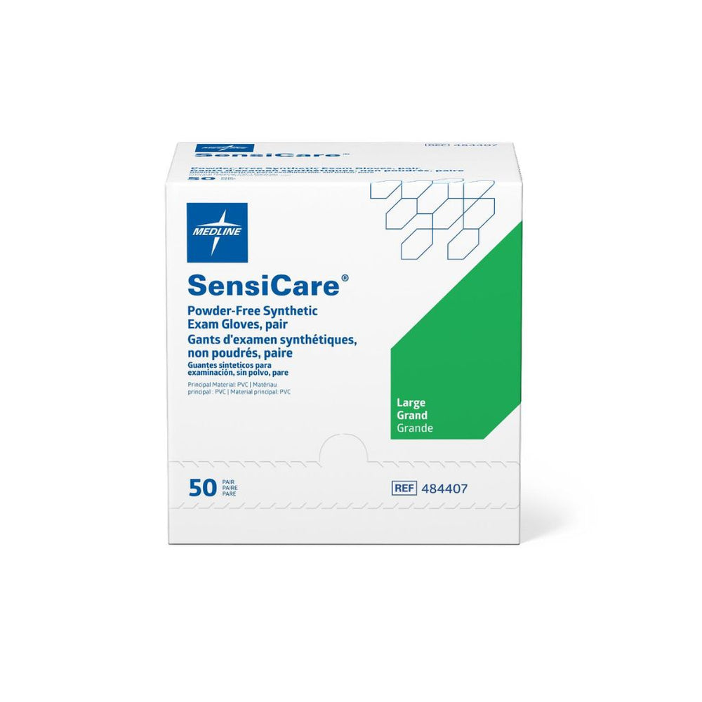 Medline SensiCare Sterile Powder-Free Vinyl Exam Glove, Large, 50 Pair