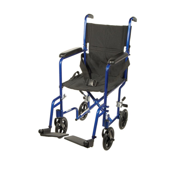 Aluminum Transport Chair, 17-inch, Blue