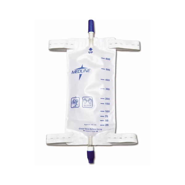 Medline Urinary Leg Bag, 16 oz / 550 mL, Latex-Free Straps, Anti-Reflux, Twist Drain