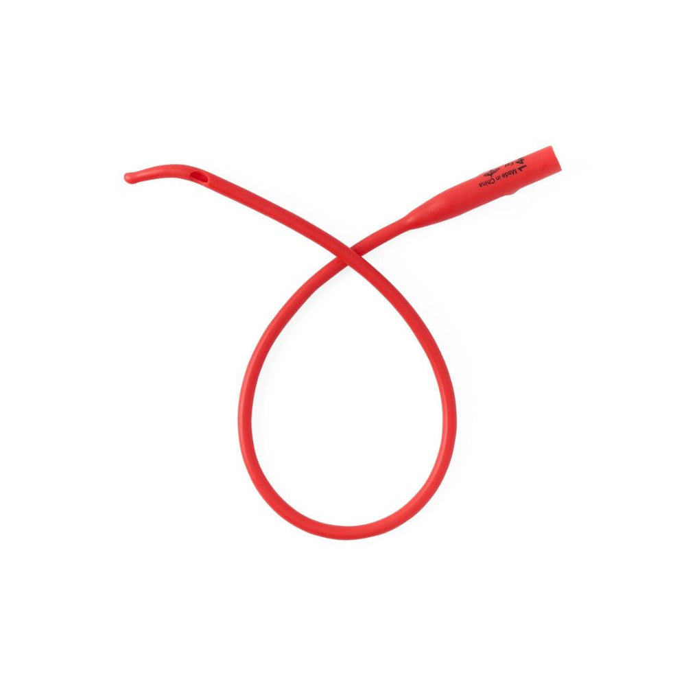 Medline Dynacath Red Rubber Latex Intermittent Catheter, Coude Tip, 14 Fr, 16 in