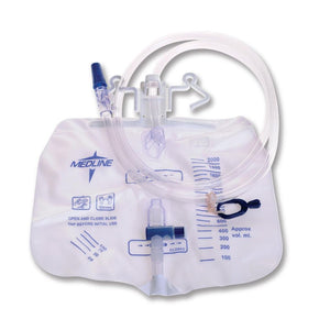 Medline 2000 mL urinary drainage bag, slide-tap drain, anti-reflux tower, latex-free (DYND15205)