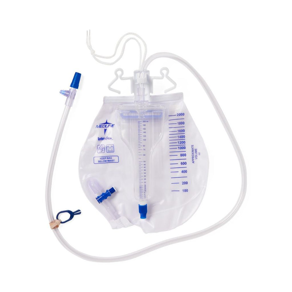 Urine Meter Drainage Bags, 200Ml, Metal Clamp, Slide Tap, Latex-Free