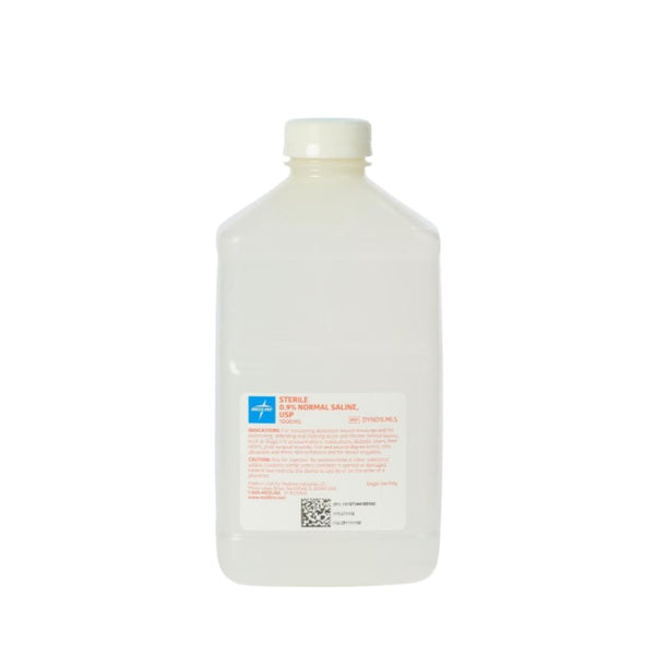 Medline Sterile 0.9% Normal Saline Solution for Irrigation, 1 Liter Square Bottle - Case of 9
