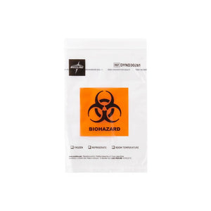 Medline Zip-Style Biohazard Specimen Bags, 6" x 9", with Pocket