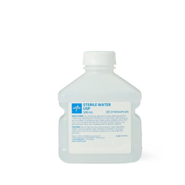Medline Sterile Water for Irrigation, 500 mL Square Bottle - Case of 18