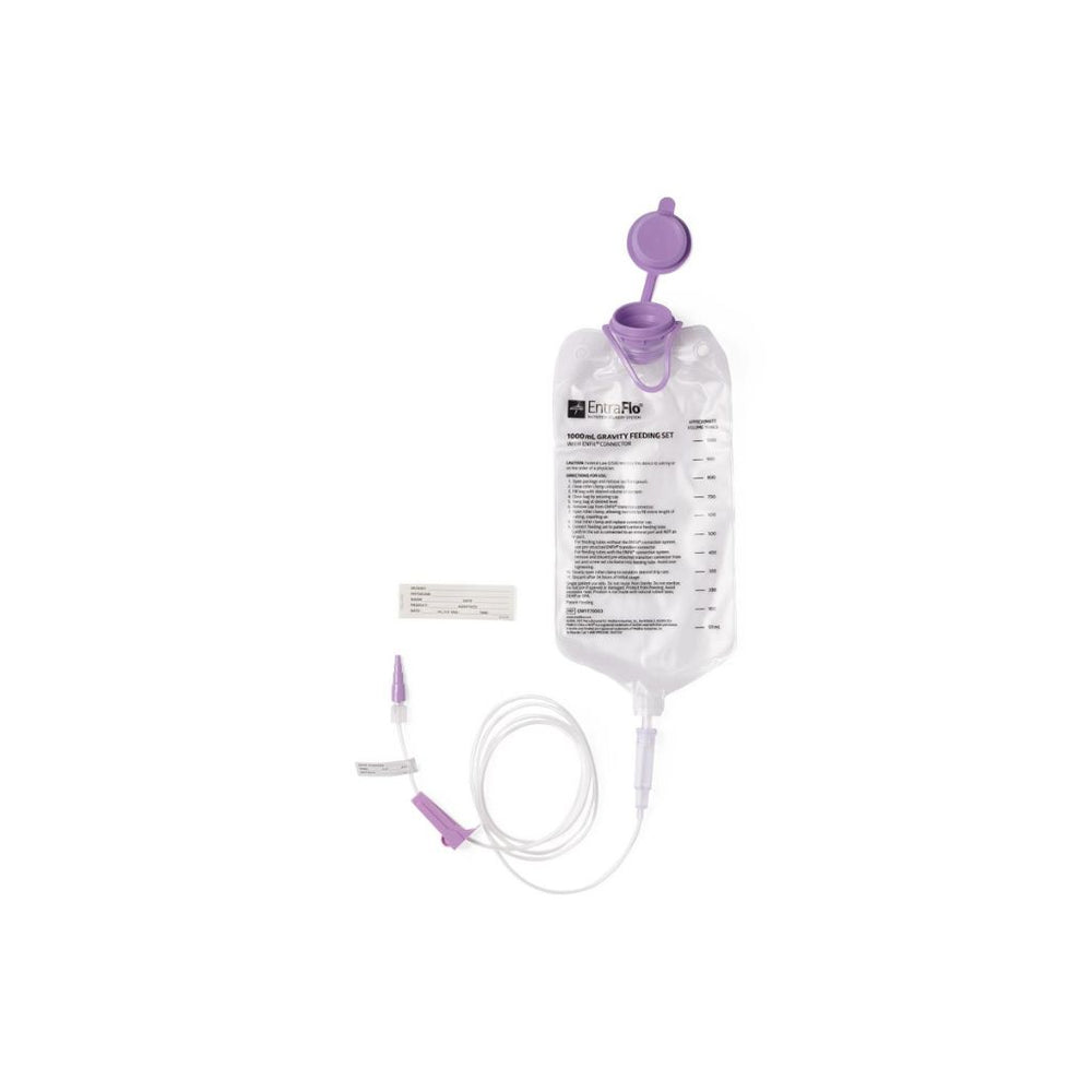 Medline Entraflo Gravity Admin Feeding Set, 1000 mL Bag, ENFit Transitional Connector