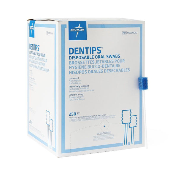 Medline Dentips Disposable Oral Swab, Untreated, Blue, 6 inch