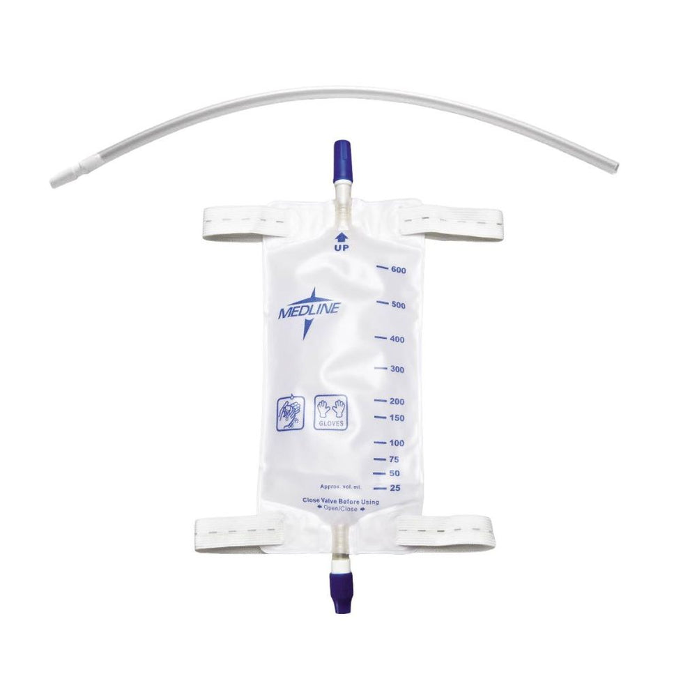 URINARY LEG DRAINAGE BAG WITH ELASTIC STRAP, 18" EXTENSION TUBING, MEDIUM, 20OZ