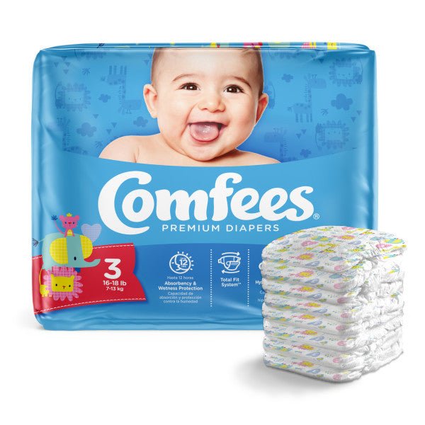 Comfees Baby Diapers, Size 3, 36 Count (X4)Attends