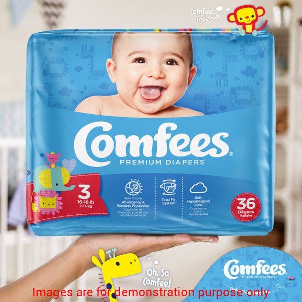 Comfees Baby Diapers, Size 3, 36 Count (X4)Attends