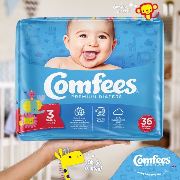 Comfees Baby Diapers, Size 3, 36 Count (X4)Attends