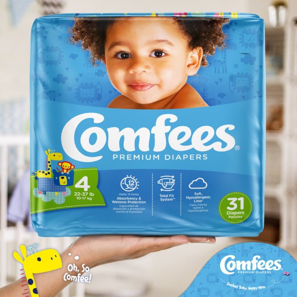 Comfees Baby Diapers, Size 4, 31 Count (X4)Attends