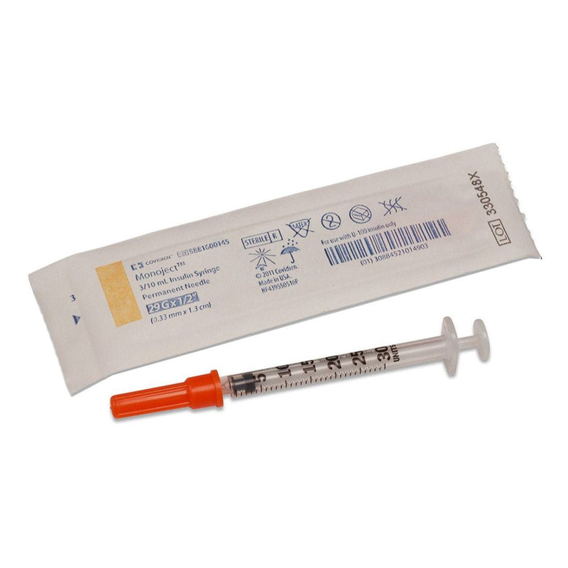 (Cs/3)Monoject Insulin Syringe With Permanent Needle 29G X 1/2' , 3/10MlCovidien / Medtronic