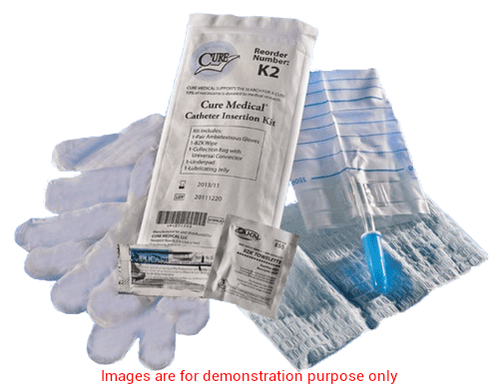 Cure Cath Insertion Kit, Bzk Wipe, Gloves, Underpad & Collection Bag W/ ConnectorCure Medical