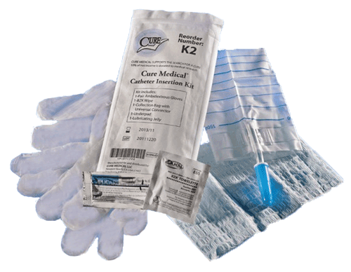 Cure Cath Insertion Kit, Bzk Wipe, Gloves, Underpad & Collection Bag W/ ConnectorCure Medical