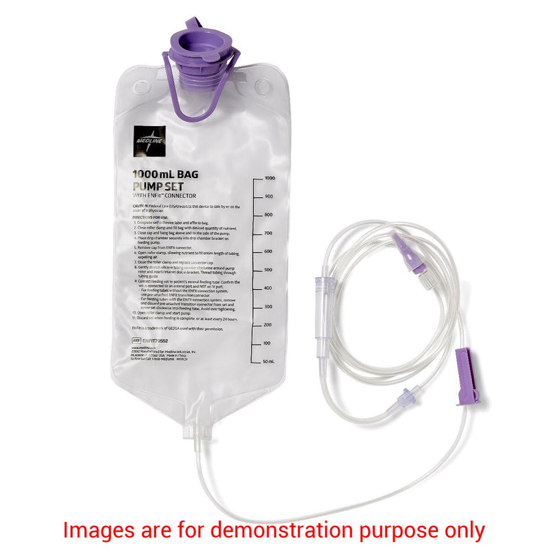 Entraflo Pump Feeding Set W/ 1000Ml Bag & Attached Enfit Tube ConnectorMedline