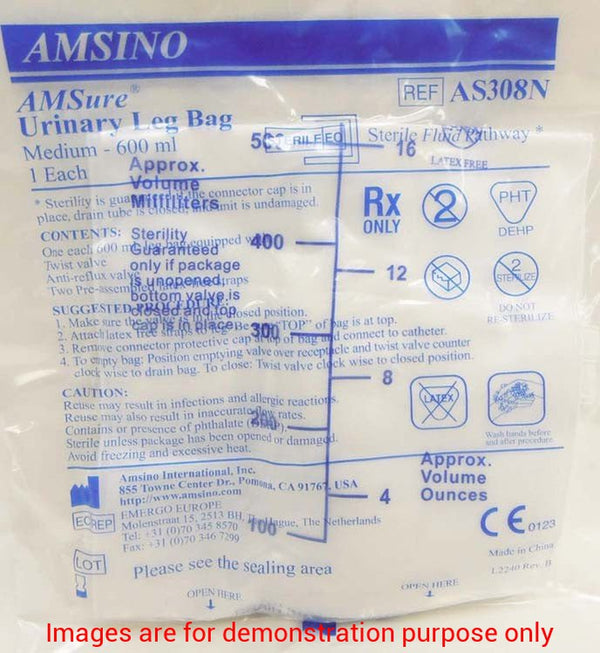 Leg Bag Medium 600Ml With Leg Straps And Twist Type Drainage Valve Latex-FreeAmsino