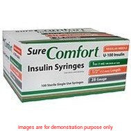 Sure Comfort Insulin Syringe, 28G, 1/2In (12Mm), 1Cc (Unit Blister Pack), Bx/100Allison Medical
