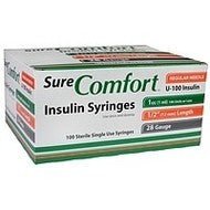 Sure Comfort Insulin Syringe, 28G, 1/2In (12Mm), 1Cc (Unit Blister Pack), Bx/100Allison Medical