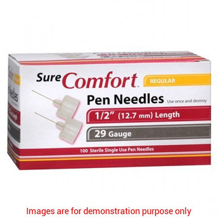 Sure Comfort Pen Needles, 29G, 1/2In (12Mm) Regular, Bx/100Allison Medical