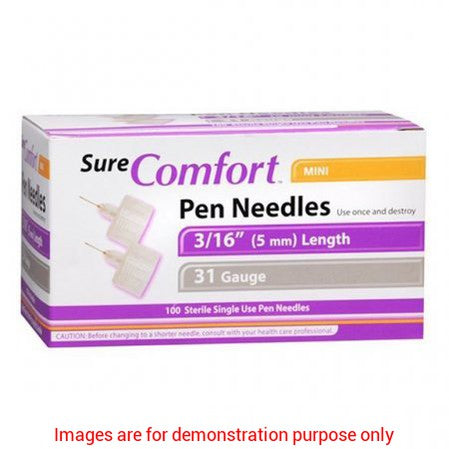 Sure Comfort Pen Needles, 31G, 3/16In (5Mm) Mini, Bx/100Allison Medical