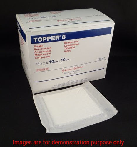 Topper 8 Swabs (4 Ply, Sterile) 10Cm X 10CmJohnson & Johnson Systagenix