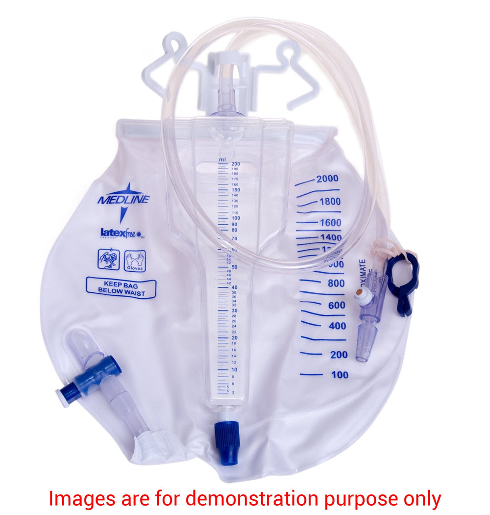 Urine Meter Drainage Bags, 200Ml, Metal Clamp, Slide Tap, Latex-FreeMedline