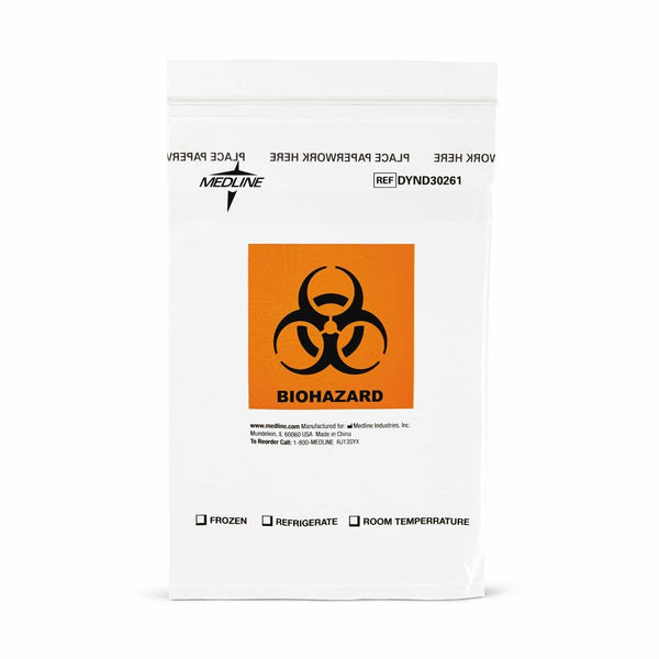 Zip-Style Biohazard Spicimen Bags 6" X 9"Medline