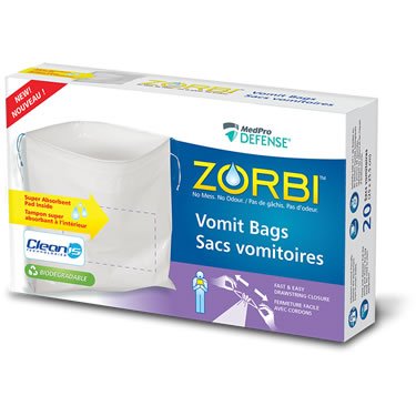 Zorbi Vomit Bags With Cleanis Technology, Bx/20AMG